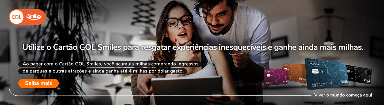 Utilize o Cartão GOL Smiles para resgatar experiências inesquecíveis e ganhe ainda mais milhas.